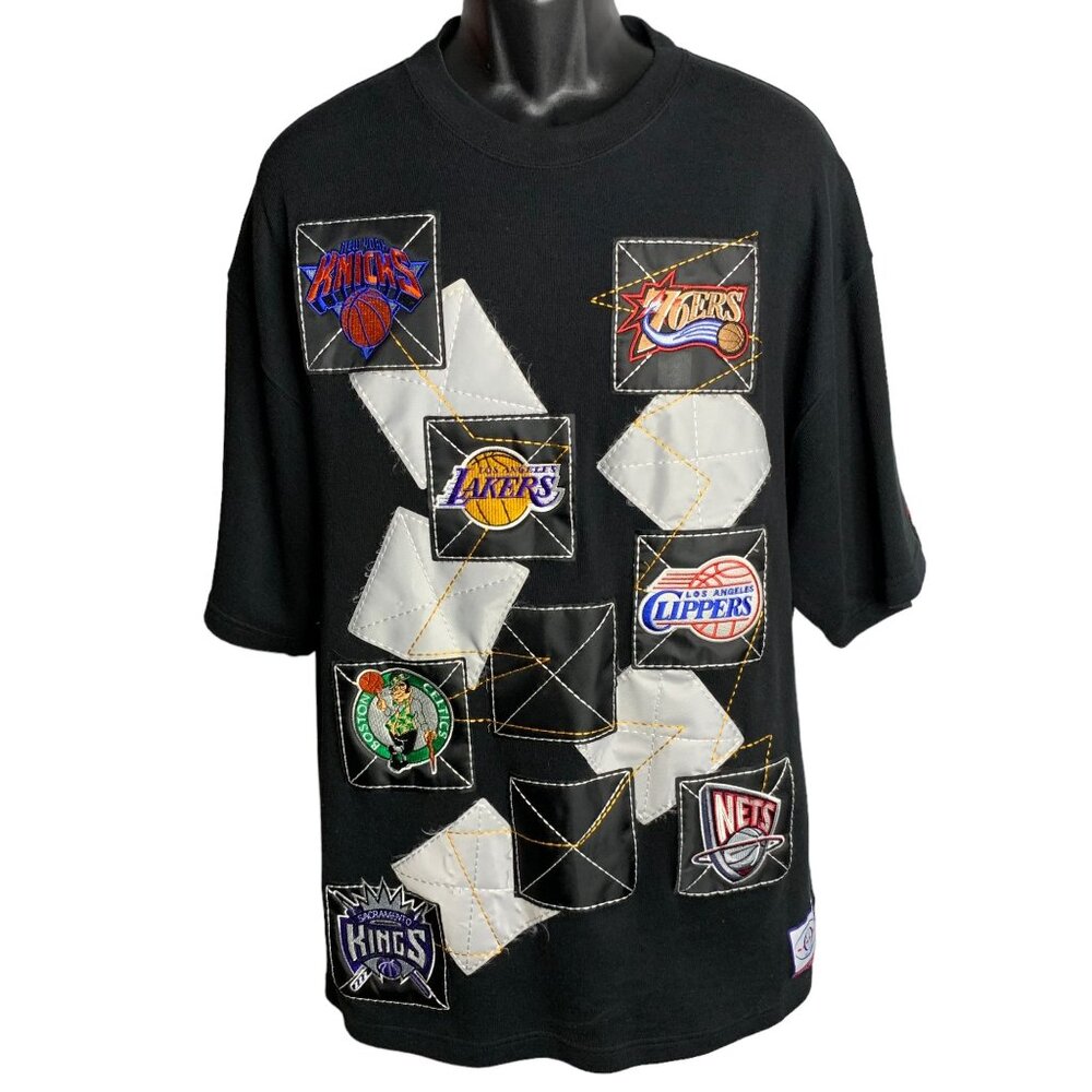 Vintage OUNK NBA Embroidered Shirt XL Black Crewneck Heavy Knit Lakers Clippers